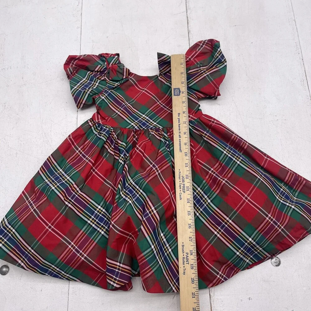 Janie and Jack Dress Girls 2T Red Green Plaid Tartan Holiday Party Puff Sleeve - Picture 5 of 7